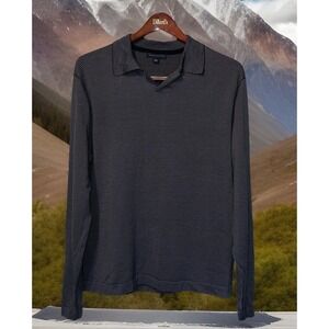 Banana‎ Republic Sweater Men L Gray Stripes Silk Blend V Neck Collard